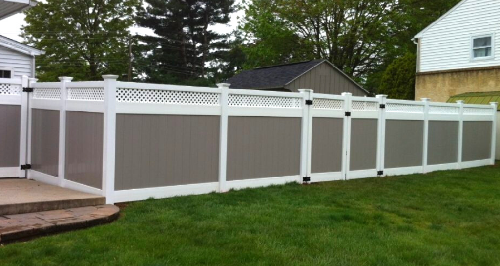 Popular privacy fence style in gray vinyl 