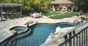 Private pool fenced backyard