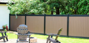 Backyard with brown fence