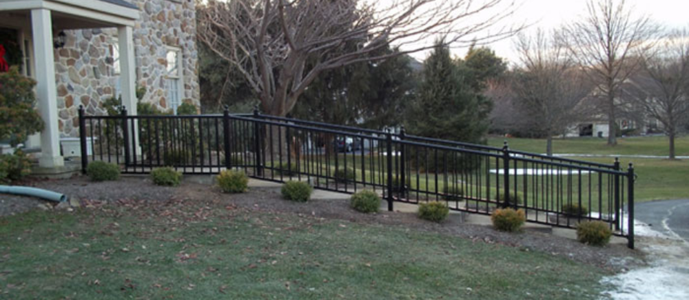 aluminum railing shown on outdoor stairs